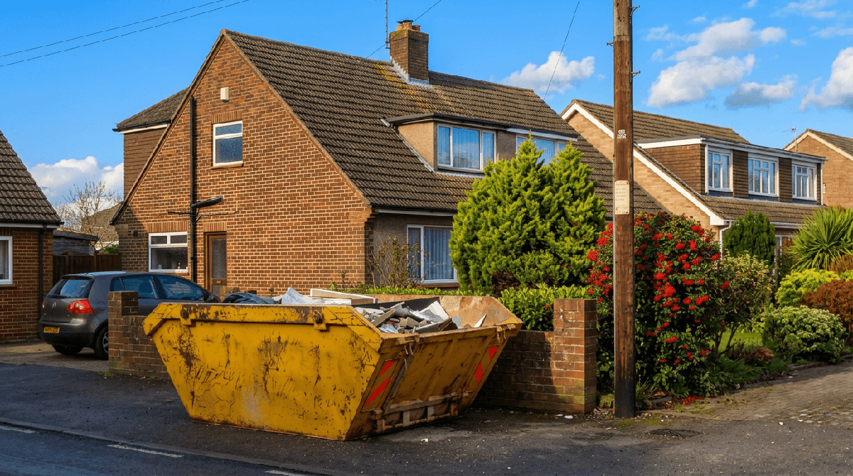 house with large skip fine