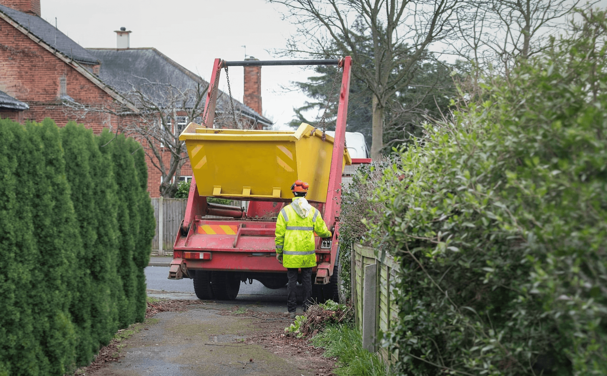 man with skip landscape